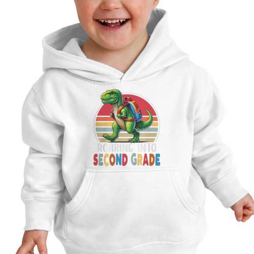 Roaring Into Second Grade T-Rex Back To School 2nd Grade Premium Tri-Blend Graphic Toddler Hoodie - Savourry