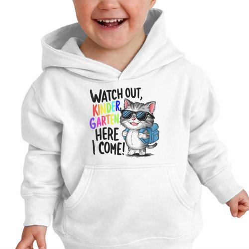 Watch Out Kindergarten Here I Come Cute Cat Back To School Graphic Toddler Hoodie - Savourry