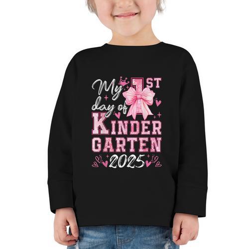 My 1st Day Of Kindergarten 2025 Back To School Girls Graphic Toddler Long Sleeve Tee - Savourry