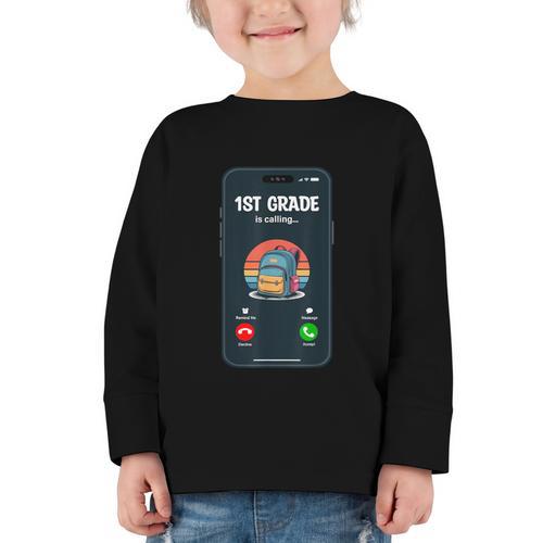 1st Grade Is Calling First Day Back To School First Grade Graphic Toddler Long Sleeve Tee - Savourry