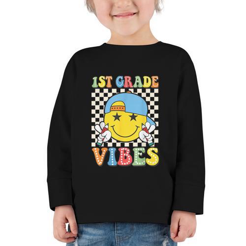 1st Grade Vibes Kids Back To School Class First Grade Boys Graphic Toddler Long Sleeve Tee - Savourry