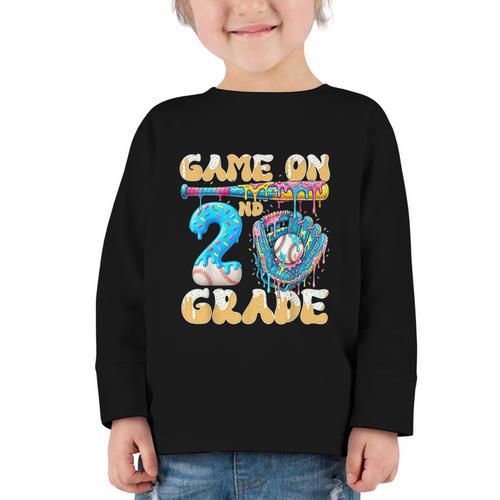 2nd Grade Back To School Baseball Drip Ice Cream Game On Graphic Toddler Long Sleeve Tee - Savourry