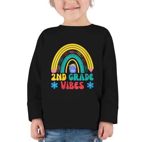 2nd Grade Vibes Back To School Rainbow Second Grade Graphic Toddler Long Sleeve Tee - Savourry