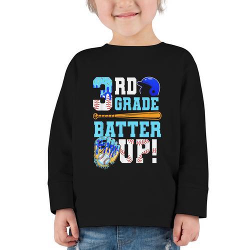 3rd Grade Back To School Baseball Drip Ice Cream Batter Up Graphic Toddler Long Sleeve Tee - Savourry