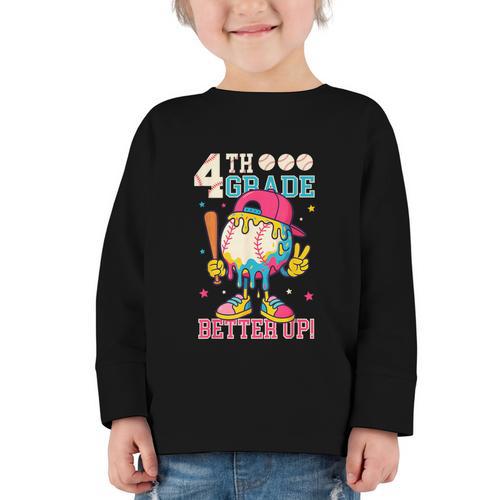 4th Grade Back To School Baseball Drip Ice Cream Game On Graphic Toddler Long Sleeve Tee - Savourry