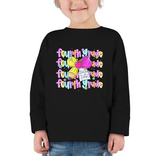 4th Grade For Girls Back To School First Day Fourth Grade Graphic Toddler Long Sleeve Tee - Savourry