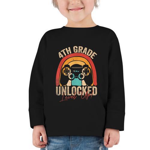 4th Grade Unlocked Level Up Gamer Back To School Fourth Graphic Toddler Long Sleeve Tee - Savourry