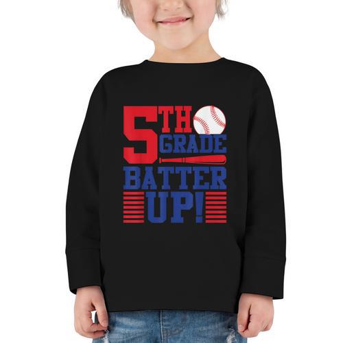 5th Grade Batter Up Back To School Fifth Grade Baseball Boys Graphic Toddler Long Sleeve Tee - Savourry