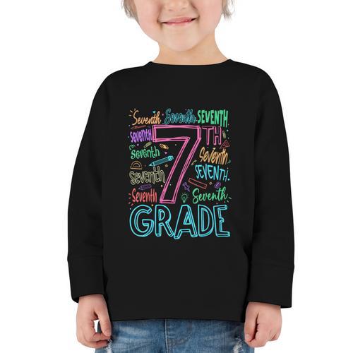 7th Grade Typography Team Seventh Grade Back To School Kids Graphic Toddler Long Sleeve Tee - Savourry