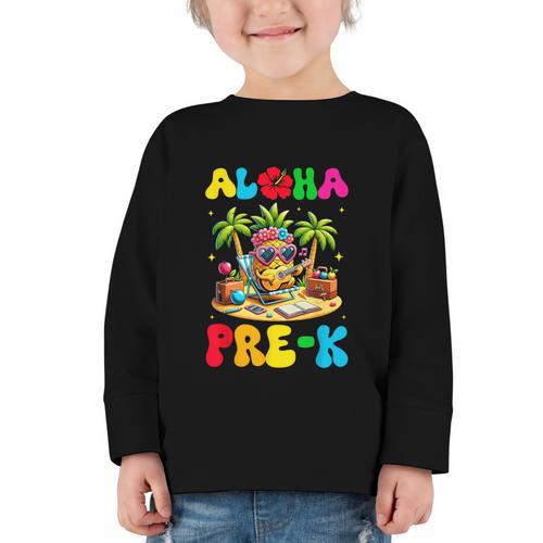 Aloha Pre-K Pineapple Hawaii Back To School Kids Girls Graphic Toddler Long Sleeve Tee - Savourry