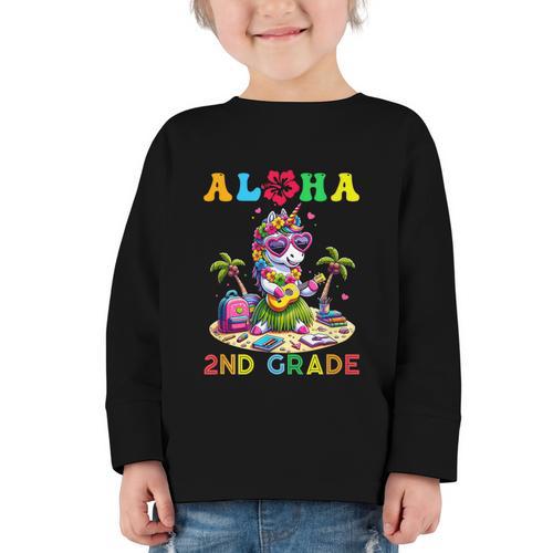 Aloha Second Grade Unicorn Hawaii Back To School Kids Girl Graphic Toddler Long Sleeve Tee - Savourry