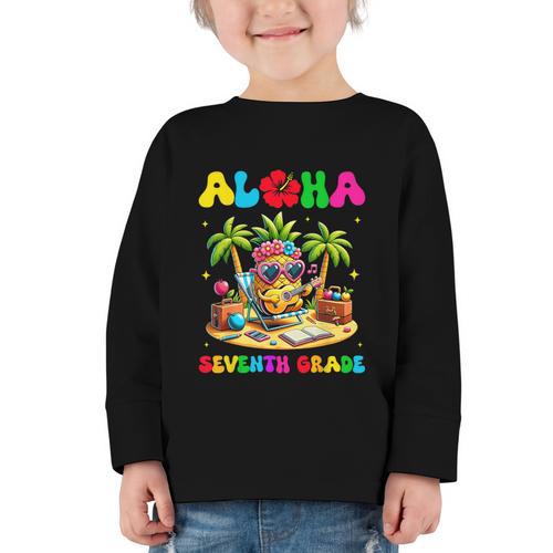 Aloha Seventh Grade Pineapple Hawaii Back To School Girls Graphic Toddler Long Sleeve Tee - Savourry