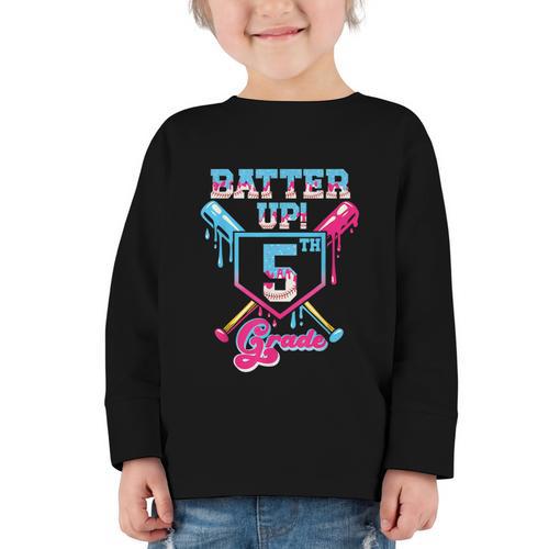 Back To School 5th Grade Batter Up Baseball First Day Boys Graphic Toddler Long Sleeve Tee - Savourry