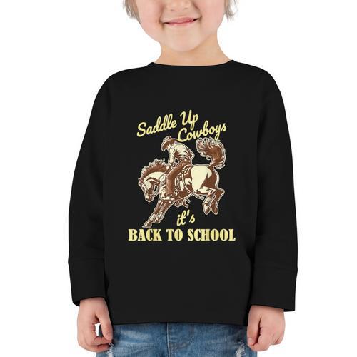 Back To School Cowboy Rodeo Country Western Saddle Up Boys Graphic Toddler Long Sleeve Tee - Savourry