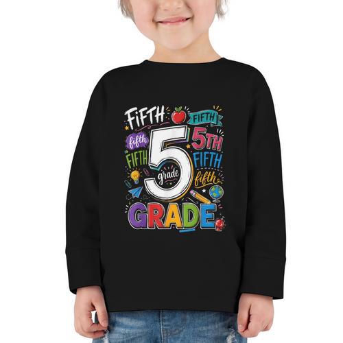 Back To School Fifth 5th Grade Classroom Typography Graphic Toddler Long Sleeve Tee - Savourry
