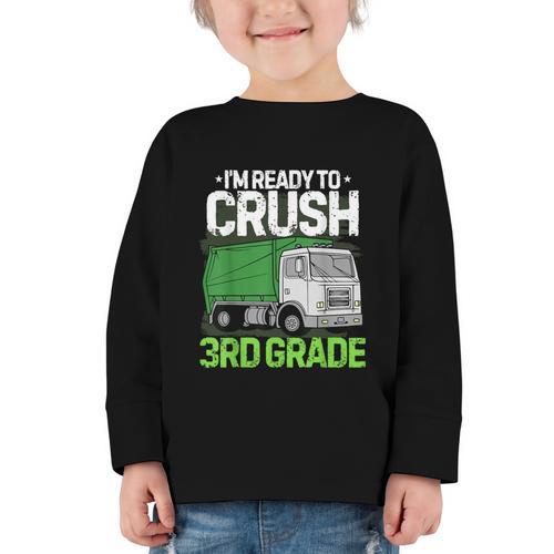 Back To School First Day Of 3rd Grade Garbage Truck Boys Graphic Toddler Long Sleeve Tee - Savourry