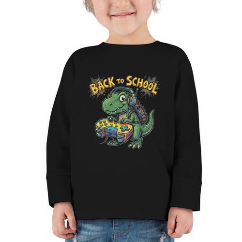 Back To School Gaming First Grade Dinosaur T Rex Boys Graphic Toddler Long Sleeve Tee - Savourry