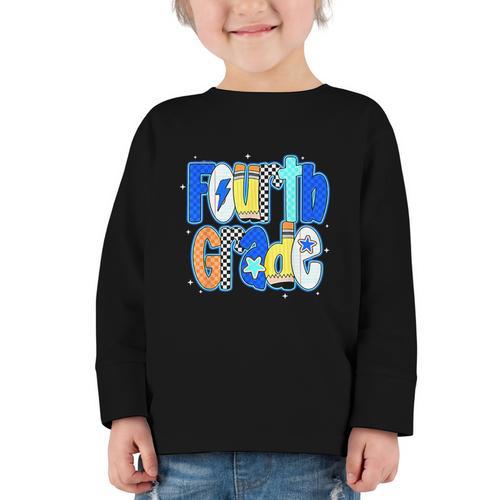 Back To School Hello Fourth Grade Team 4th Grade Boy Girl Graphic Toddler Long Sleeve Tee - Savourry