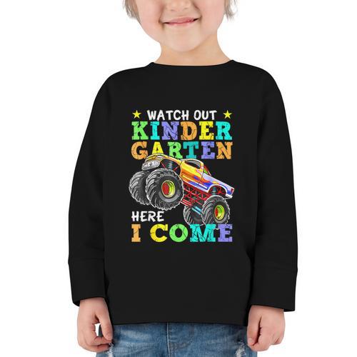 Back To School Kindergarten Here I Come For Boy Kid Truck Graphic Toddler Long Sleeve Tee - Savourry