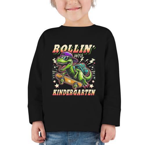 Back To School Kindergarten Dinosaur First Day Of School Boy Graphic Toddler Long Sleeve Tee - Savourry