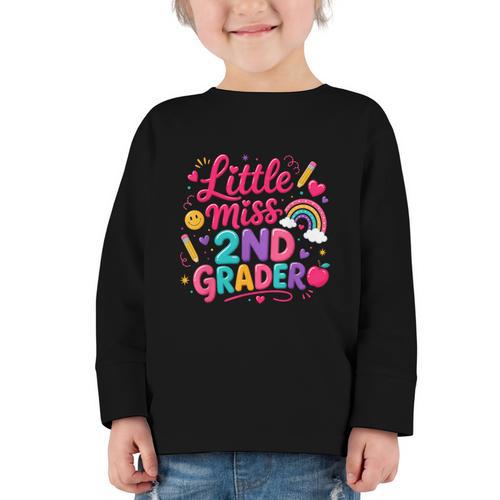Back To School Little Miss 2nd Grader Rainbow Girl Graphic Toddler Long Sleeve Tee - Savourry