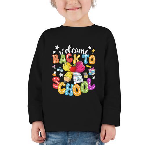 Back To School Pencil Coquette Bow First Day Of School Kids Graphic Toddler Long Sleeve Tee - Savourry
