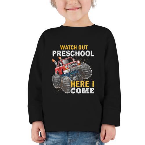 Back To School Preschool Here I Come For Boy Kids Truck Graphic Toddler Long Sleeve Tee - Savourry