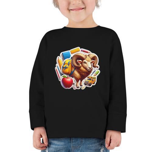Back To School Ram Boys Girls Student Kids Lover Farmer Cute Graphic Toddler Long Sleeve Tee - Savourry