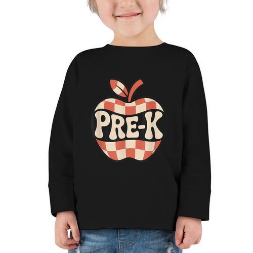Back To School Retro Apple PRE-K Classroom Graphic Toddler Long Sleeve Tee - Savourry