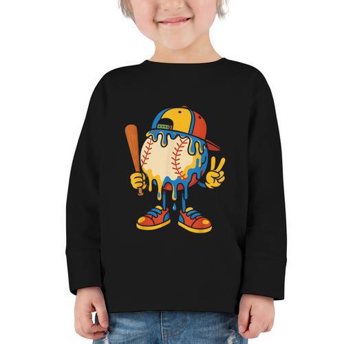 Baseball Ice Cream Drip Youth Back To School Baseball Stuff Graphic Toddler Long Sleeve Tee - Savourry