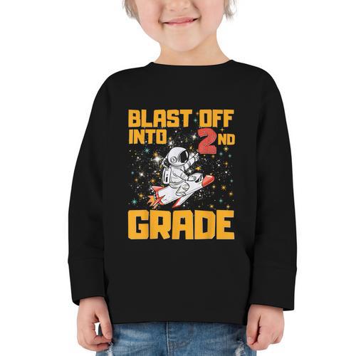 Blast Off Into Second Grade Back To School 2nd Graders Graphic Toddler Long Sleeve Tee - Savourry