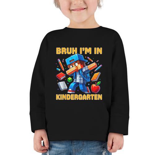 Bruh I'm In Kindergarten Boys Kids Gamer Back To School Graphic Toddler Long Sleeve Tee - Savourry