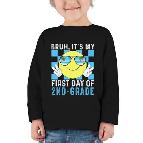 Bruh It's My First Day Of 2nd-Grade Back To School Kids Boys Graphic Toddler Long Sleeve Tee - Savourry