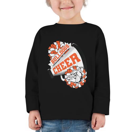 Bulldogs Cheerleading Back To School Cheer Team Orange Graphic Toddler Long Sleeve Tee - Savourry