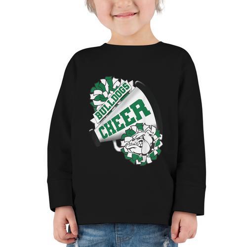 Bulldogs Cheerleading Back To School Cheer Team Spirit Green Graphic Toddler Long Sleeve Tee - Savourry