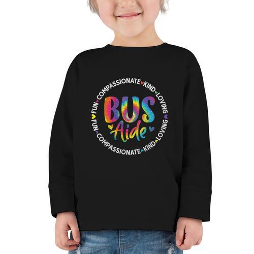 Bus Driver Aide Back To School Bus Driver Tie Dye Graphic Toddler Long Sleeve Tee - Savourry