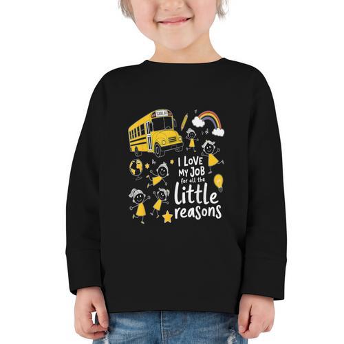 Bus Driver I Love My Job Little Reasons Back To School Graphic Toddler Long Sleeve Tee - Savourry