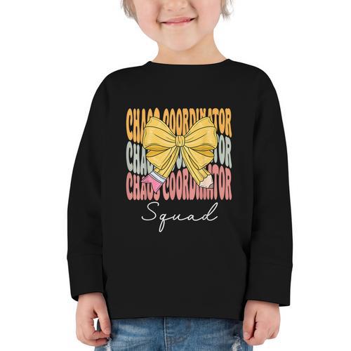 Chaos Coordinator Squad Groovy Coquette Bow Back To School Graphic Toddler Long Sleeve Tee - Savourry