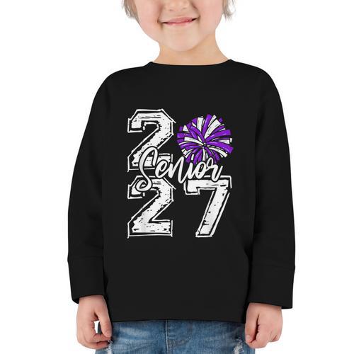 Class Of 2027 Cheer Purple Senior 2027 Back To School Graphic Toddler Long Sleeve Tee - Savourry