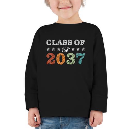 Class Of 2037 Grow With Me Back To School Pre-K 12th Grade Graphic Toddler Long Sleeve Tee - Savourry