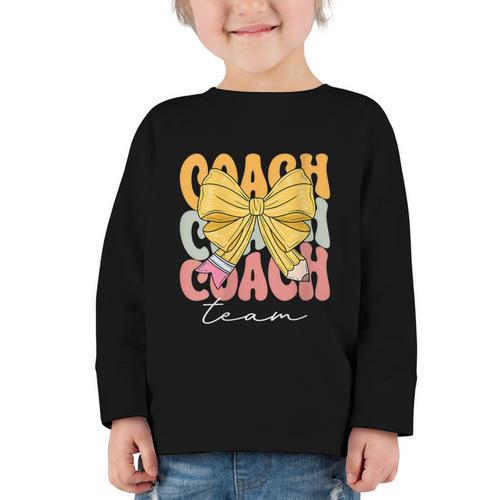 Coach Team Groovy Coquette Bow Cute Back To School Graphic Toddler Long Sleeve Tee - Savourry