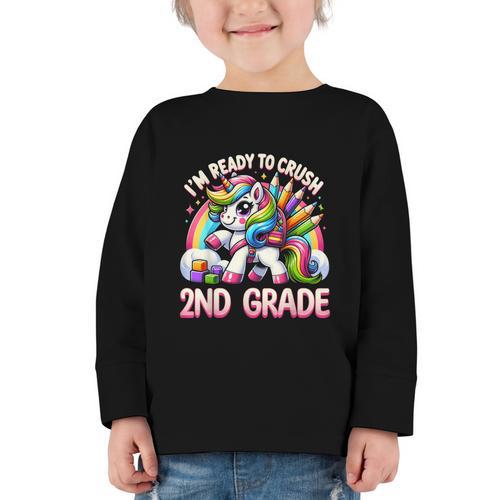 Crush 2nd Grade Girls Back To School Unicorn First Day Cute Graphic Toddler Long Sleeve Tee - Savourry