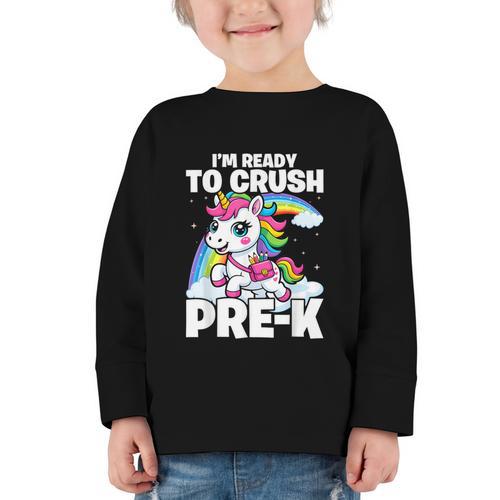 Crush Pre-K Girls Back To School Unicorn First Day Preschool Graphic Toddler Long Sleeve Tee - Savourry