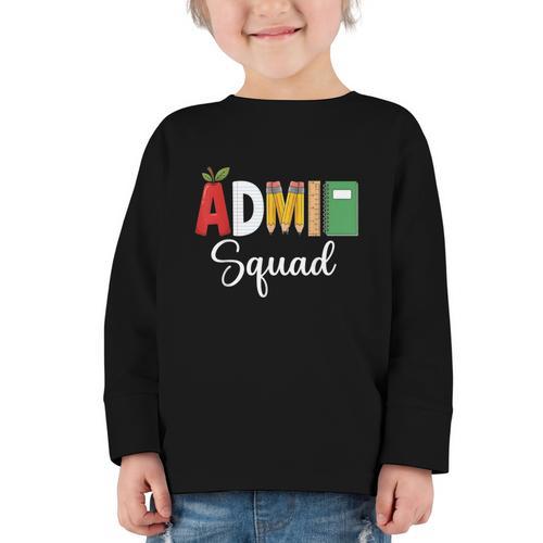 Cute Admin Squad Crew Team Back To School Office Staff Team Graphic Toddler Long Sleeve Tee - Savourry