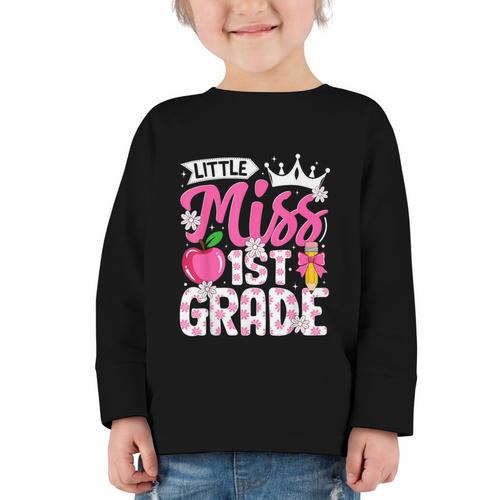 Cute Back To School 1st Grade Girls Kids First Day Of School Graphic Toddler Long Sleeve Tee - Savourry