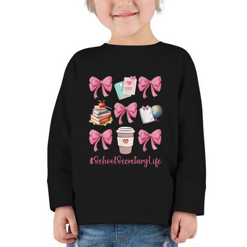 Cute Coquette Bows School Secretary Life Back To School Graphic Toddler Long Sleeve Tee - Savourry