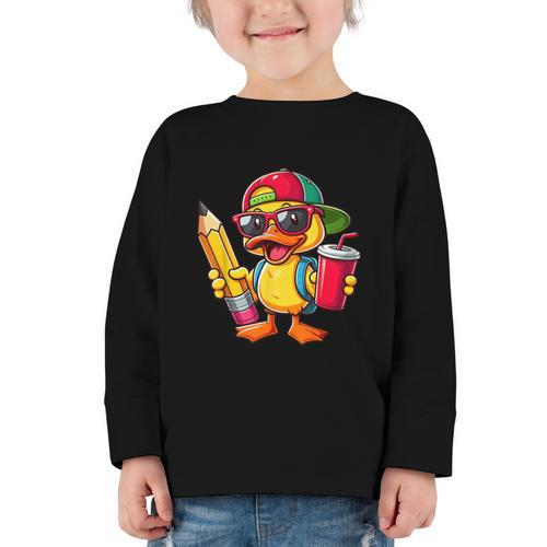 Cute Duck Lover Pencil Back To School Kids Boys Girls Graphic Toddler Long Sleeve Tee - Savourry