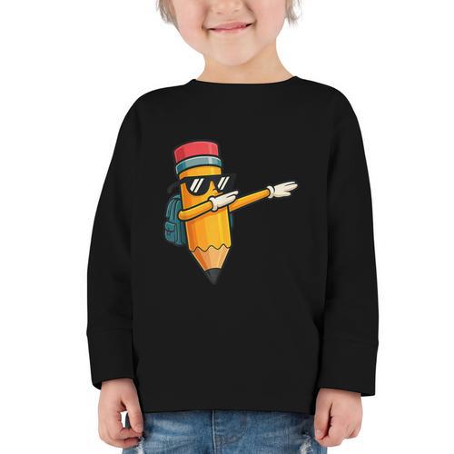 Dabbing Pencil Dancing Back To School First Day Student Boys Graphic Toddler Long Sleeve Tee - Savourry