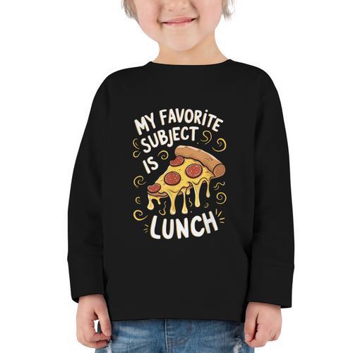 My Favorite Subject Is Lunch Pizza Back To School Graphic Toddler Long Sleeve Tee - Savourry