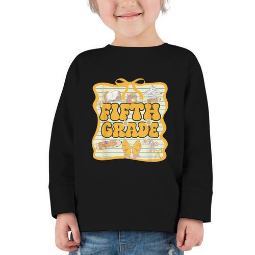 Fifth Grade Back To School Kids Girls Bow 5th Grade Groovy Graphic Toddler Long Sleeve Tee - Savourry